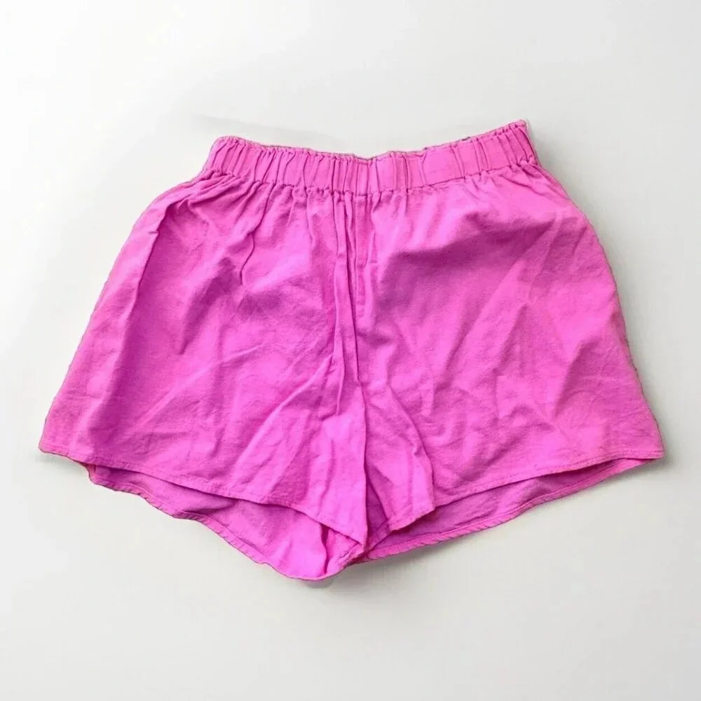 LINEN Inspired SHORT in Aura Pink Size Medium Elastic Waist Valentines Day